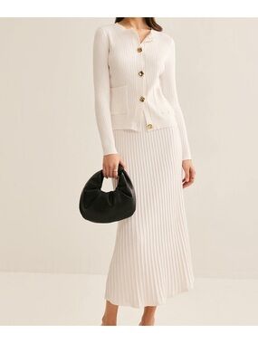 Commense Cream Ribbed Knit Maxi Skirt